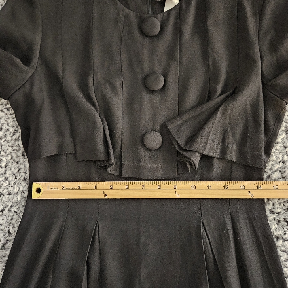 Vintage Brioche Black Midi Dress US XS S Long Sleeve Witchy Wednesday Addams - Picture 11 of 14